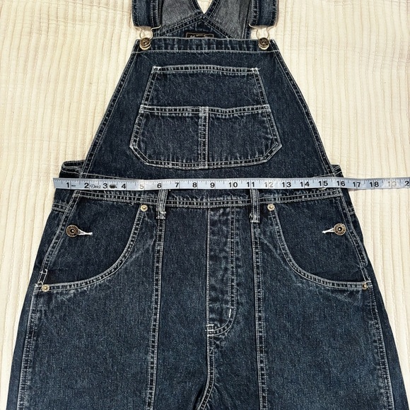 Route 66 Vintage 90's Denim Overall Long Jorts 100% Cotton Dark Wash Size M - Picture 11 of 13